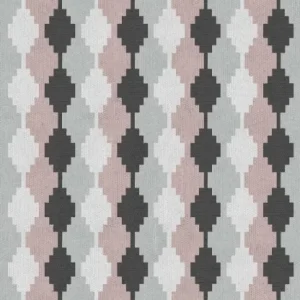 Tapete Artesanal com forma triangular, Cores: Cinza,  Chumbo, Rosa Seco, Areia e Cinza Claro
