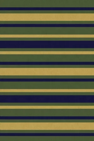 Tapete listrado em Cores: Amarelo Mostarda, Azul Marinho e Verde Azeitona.