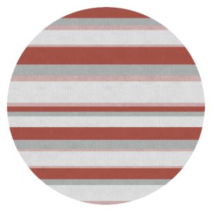 Tapete redondo listrado com diferentes espessuras nas Cores: Areia, Cinza Claro, Telha e Rosa Seco.