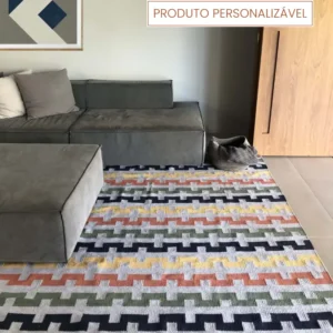 Tapete Manabu Personalizável  Geométrico feito à mão, 100% algodão reciclado
