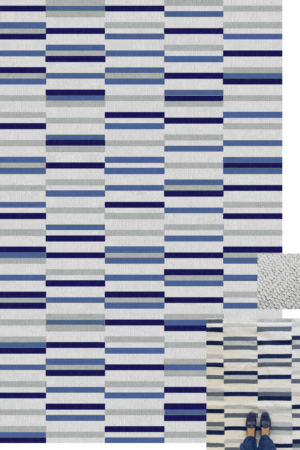 Tapete listrado Anni 10 Cores: Areia, Azul marinho, Caqui e Cinza claro.