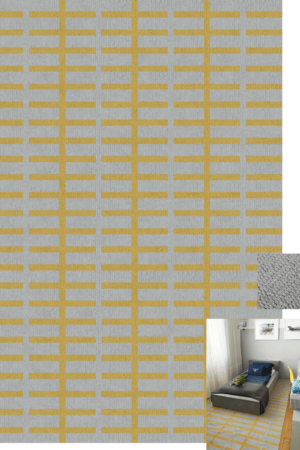 Tapete artesanal para sala Amarelo e areia. Mod Agnes com padrão geométrico, que possibilita misturar cores l Koord Tapeçaria.