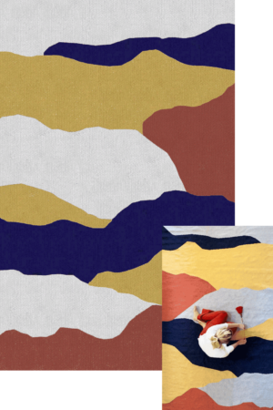 Tapete com formas orgânicas George nas Cores  Areia, Azul Marinho, Amarelo Mostarda e Telha l Koord Tapeçaria