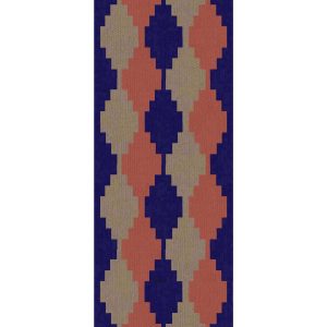 Tapete Passadeira com estampa triangular, Cores: Azul Marinho, Chocolate e Telha.