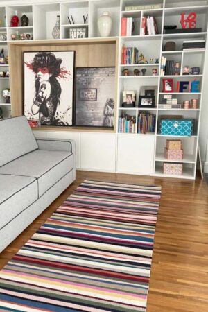 Tapete passadeira para sala de estar, Tapete listrado colorido l Koord Tapeçaria