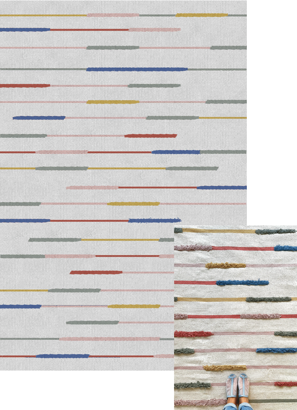 Tapete kiki-pe l Koord Tapeçaria Tapete Artesanal com texturas colorido em Cores: Areia, azul celeste, amarelo mostarda, telha, rosa seco, caqui e mostarda l Koord Tapeçaria