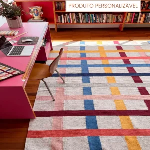 Tapete Mia Personalizável Xadrez Colorido feito à mão, 100% algodão reciclado