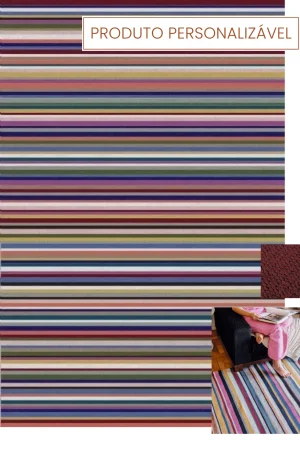 Tapete artesanal nácio Personalizável Listras Finas colorido feito à mão, 100% algodão reciclado l koord tapeçaria
