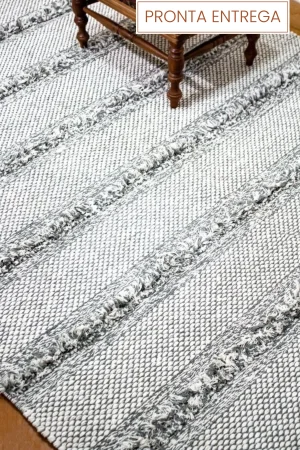 tapete artesanal tato à pronta entrega cru e cinza claro 0,90 x1,98 l koord Tapeçaria