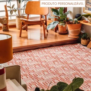 Tapete Iorubá Personalizável Cru e Telha geométrico feito à mão, 100% algodão reciclado
