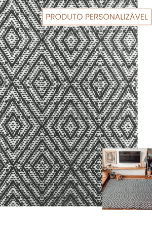 Tapete Macuxi Personalizável Cru e Preto geométrico feito à mão, 100% algodão reciclado