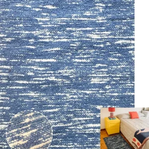 Tapete artesanal Felpo fios peludos cru e azul l koord