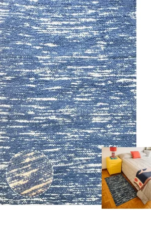 Tapete artesanal Felpo fios peludos cru e azul l koord