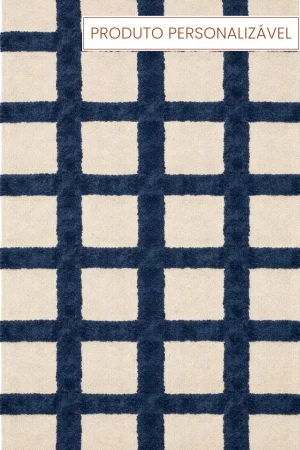 Tapete artesanal dama xadrez cru e azul feito à mão l Koord Tapeçaria