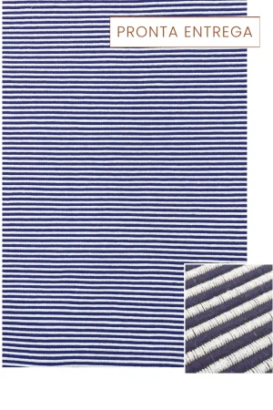 Tapete Corda 1,96 x 2,51 Cru e Azul marinho feito à mão, 100% algodão reciclado