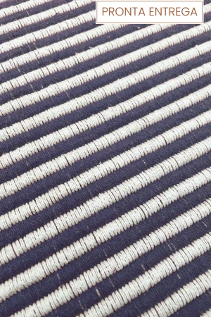 Tapete Corda 1,96 x 2,51 Cru e Azul marinho feito à mão, 100% algodão reciclado